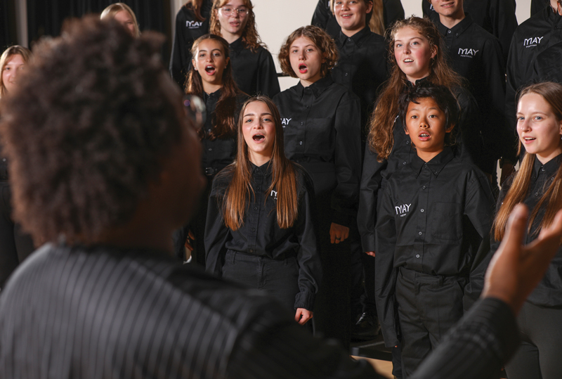 The May Festival Youth Chorus during rehearsal in 2024, Jason Alexander Holmes directing. (Credit: Mark Lyons)
