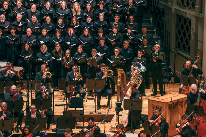 May Festival Youth Chorus and Cincinnati Boychoir singing with the May Festival Chorus in the world premiere performance of James Lee III’s Breaths of Universal Longings at the 2023 May Festival. (Credit: Mark Lyons)