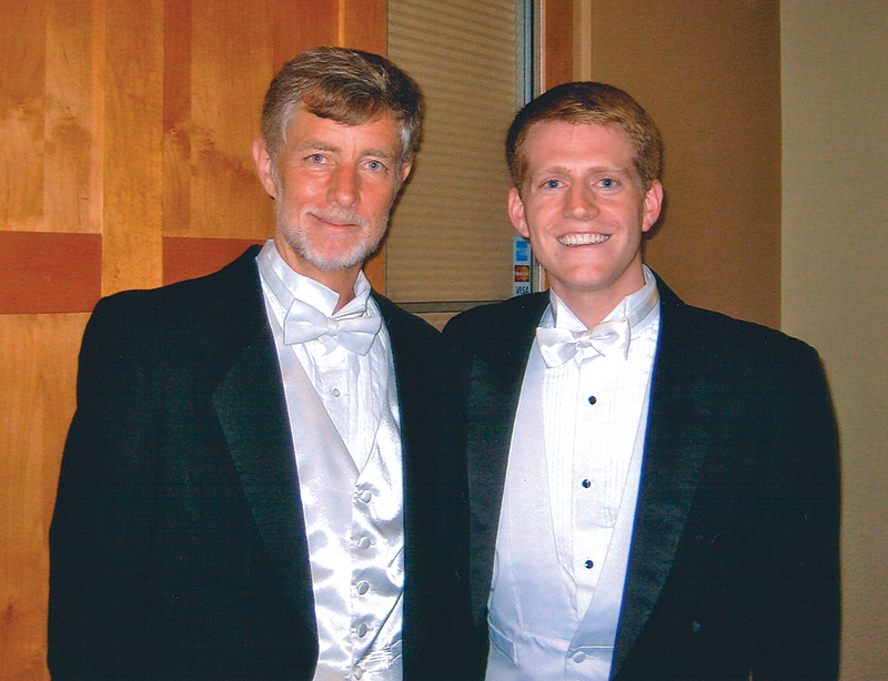 Matthew Swanson and Daniel Stowe, conductor of the University of Notre Dame Glee Club and Symphony Orchestra, following  the Glee Club’s 2011 Commencement Concert.